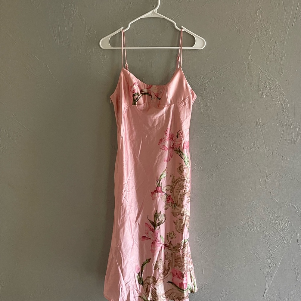 Cider Pink Satin Dress Midi Floral Size Medium